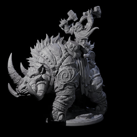 Berserker Dwarf riding Rhino A Miniature for Dungeons and Dragons, Pathfinder or other TTRPGs