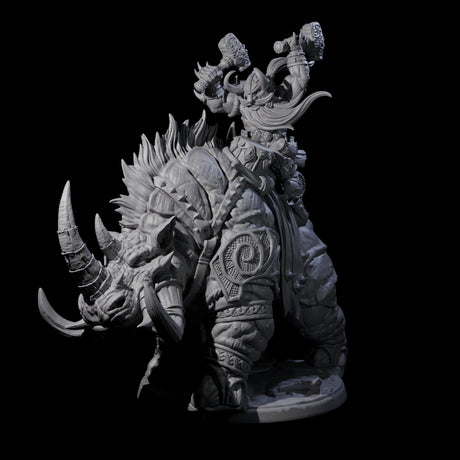 Berserker Dwarf riding Rhino A Miniature for Dungeons and Dragons, Pathfinder or other TTRPGs