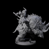 Berserker Dwarf riding Rhino B Miniature for Dungeons and Dragons, Pathfinder or other TTRPGs