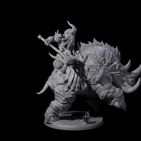 Berserker Dwarf riding Rhino B Miniature for Dungeons and Dragons, Pathfinder or other TTRPGs