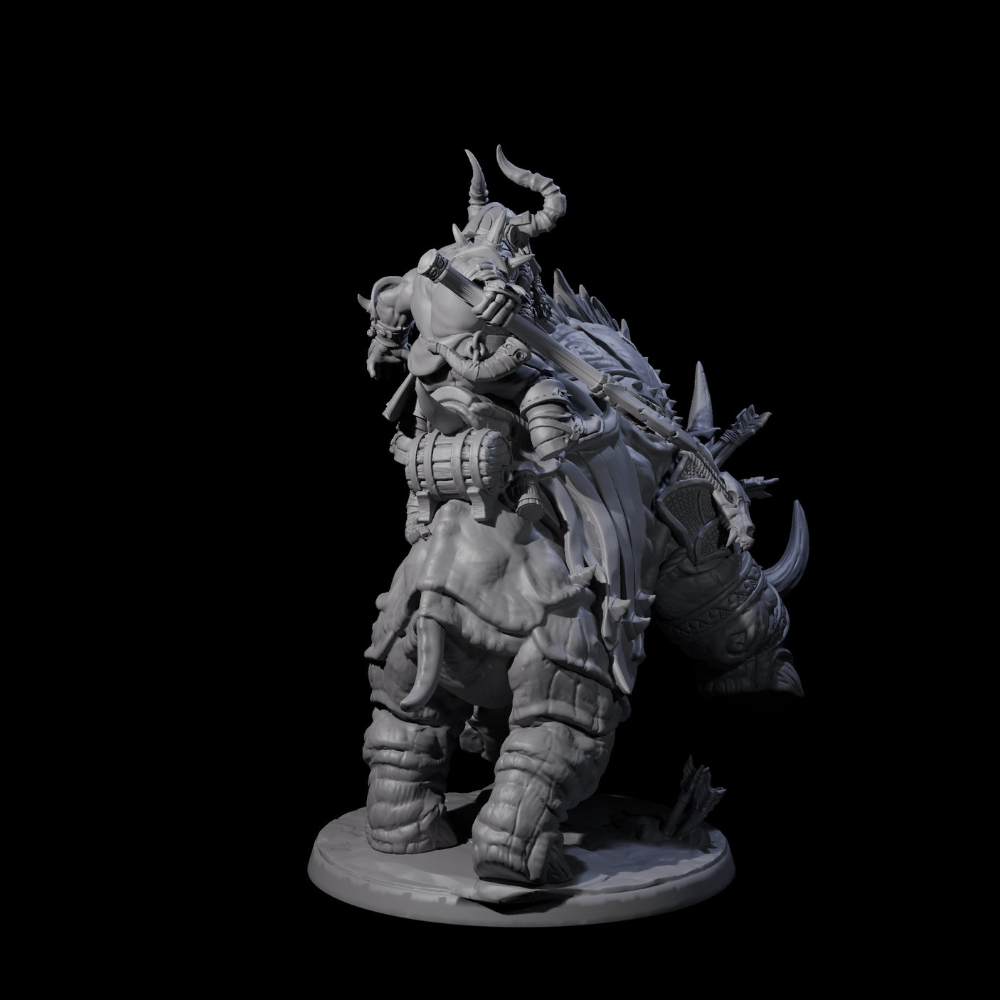 Berserker Dwarf riding Rhino B Miniature for Dungeons and Dragons, Pathfinder or other TTRPGs