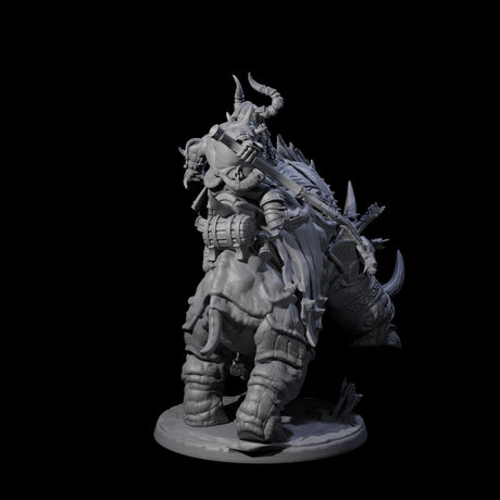 Berserker Dwarf riding Rhino B Miniature for Dungeons and Dragons, Pathfinder or other TTRPGs