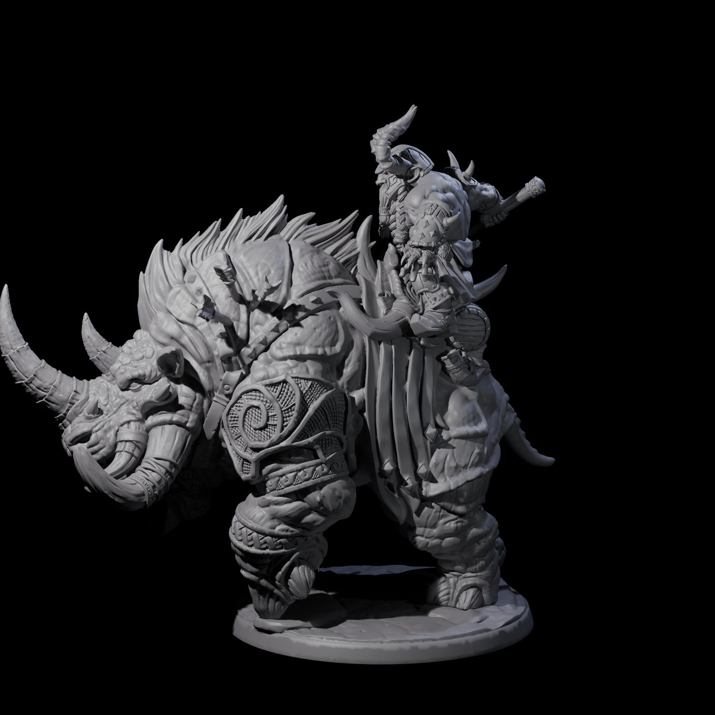Berserker Dwarf riding Rhino B Miniature for Dungeons and Dragons, Pathfinder or other TTRPGs