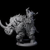 Berserker Dwarf riding Rhino B Miniature for Dungeons and Dragons, Pathfinder or other TTRPGs