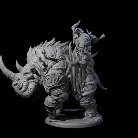 Berserker Dwarf riding Rhino B Miniature for Dungeons and Dragons, Pathfinder or other TTRPGs