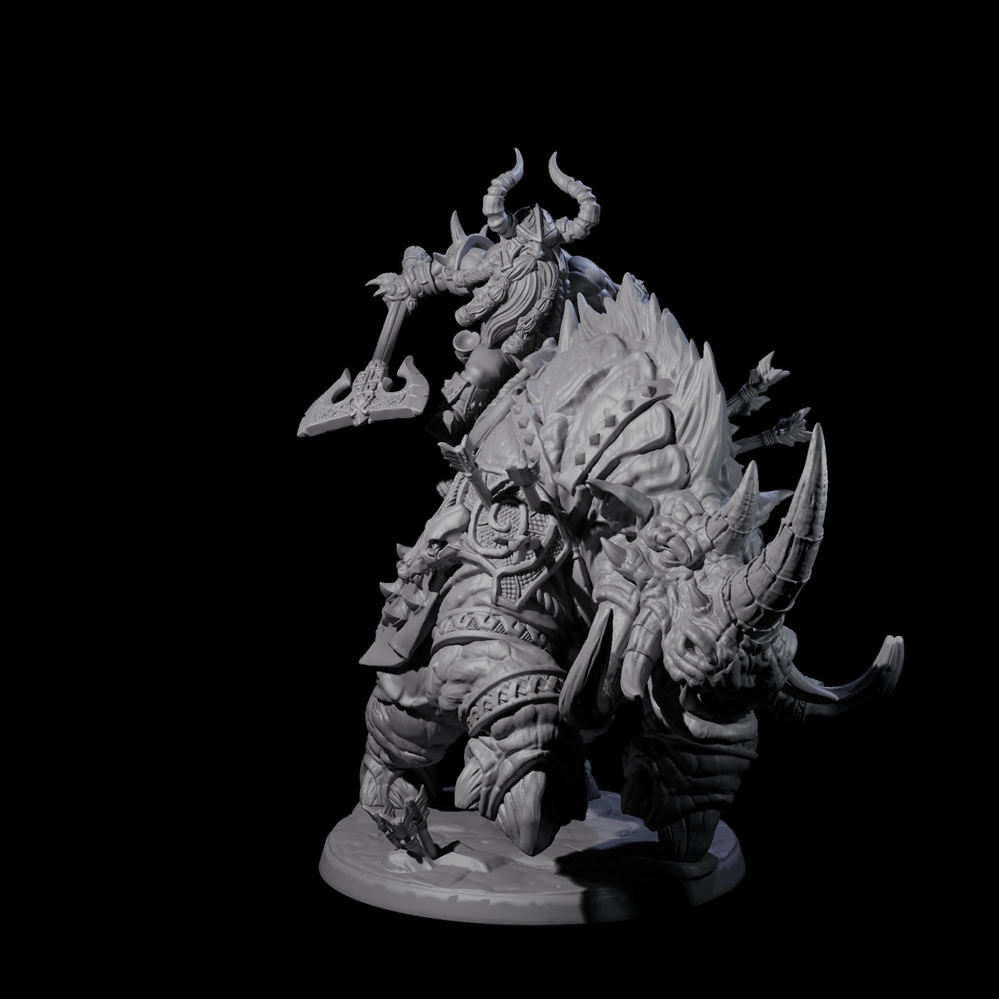 Berserker Dwarf riding Rhino B Miniature for Dungeons and Dragons, Pathfinder or other TTRPGs