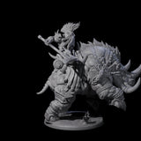 Berserker Dwarf riding Rhino B Miniature for Dungeons and Dragons, Pathfinder or other TTRPGs