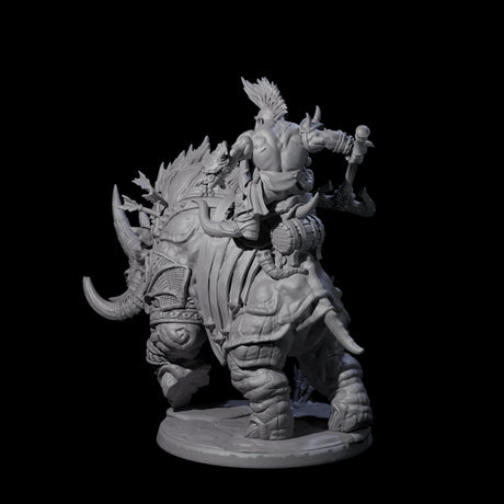 Berserker Dwarf riding Rhino B Miniature for Dungeons and Dragons, Pathfinder or other TTRPGs