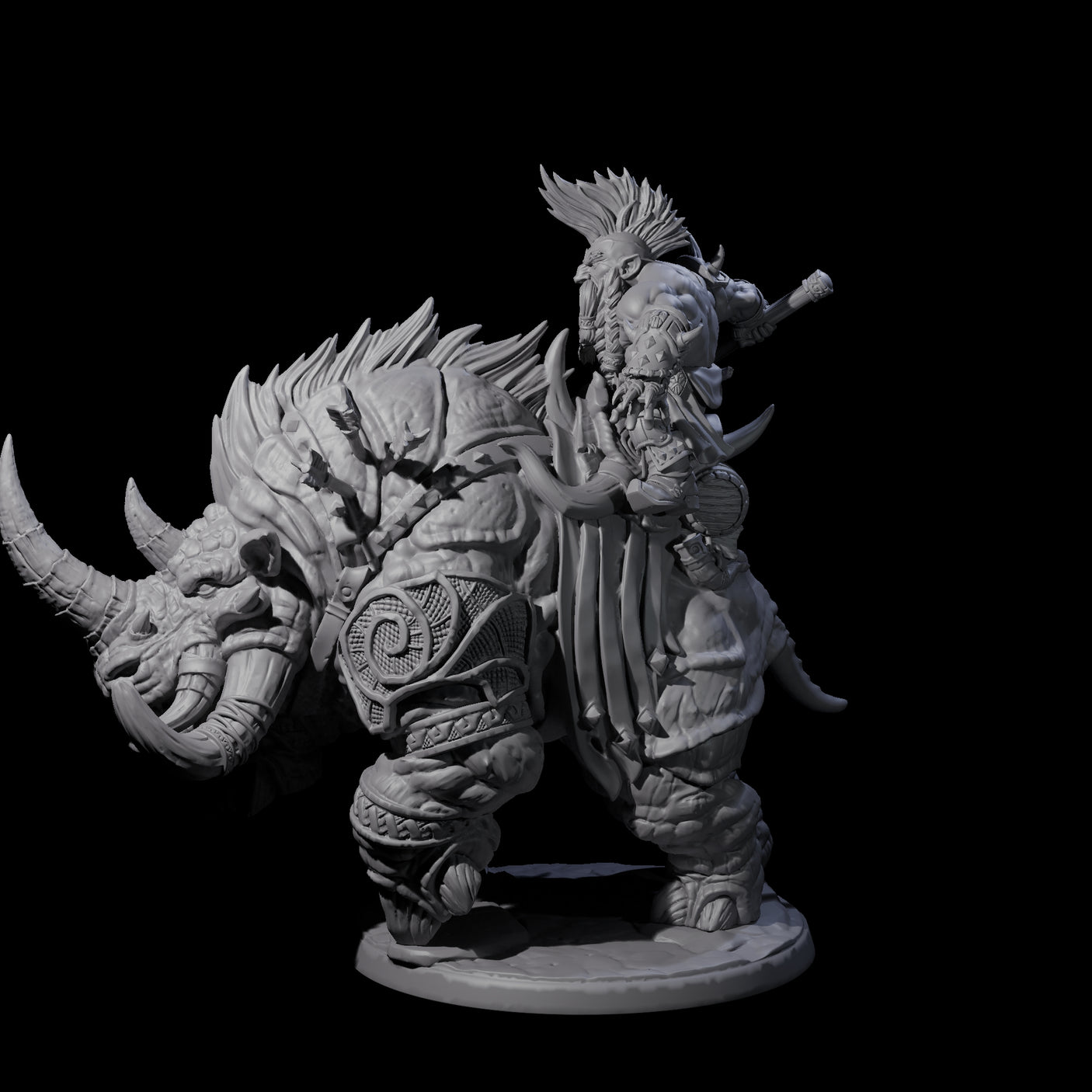 Berserker Dwarf riding Rhino B Miniature for Dungeons and Dragons, Pathfinder or other TTRPGs