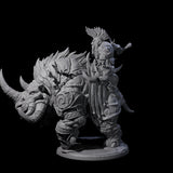 Berserker Dwarf riding Rhino B Miniature for Dungeons and Dragons, Pathfinder or other TTRPGs