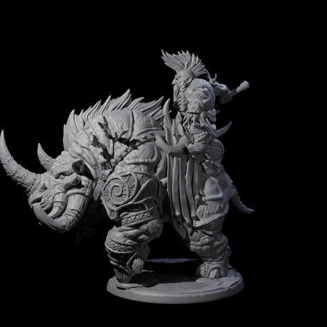 Berserker Dwarf riding Rhino B Miniature for Dungeons and Dragons, Pathfinder or other TTRPGs