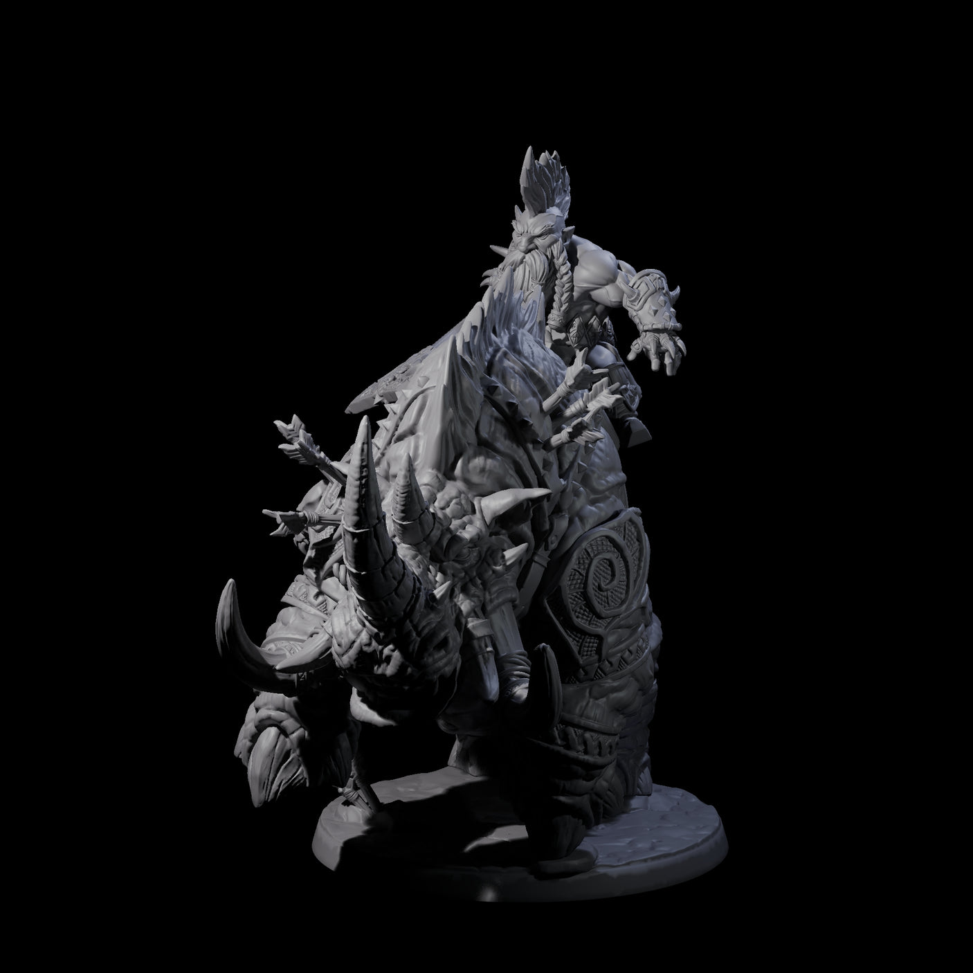 Berserker Dwarf riding Rhino B Miniature for Dungeons and Dragons, Pathfinder or other TTRPGs