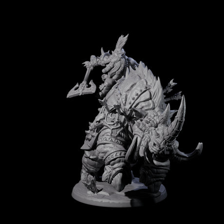 Berserker Dwarf riding Rhino B Miniature for Dungeons and Dragons, Pathfinder or other TTRPGs