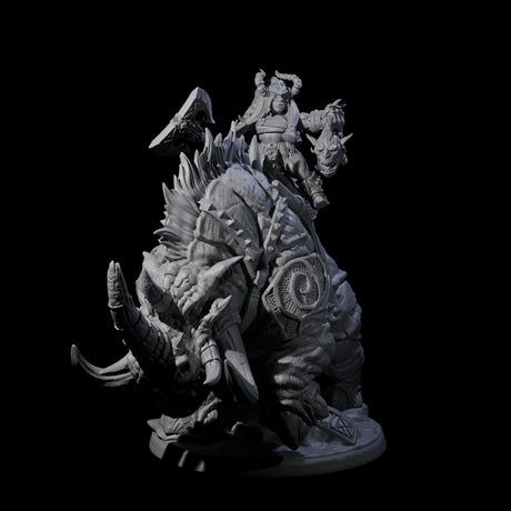 Berserker Dwarf riding Rhino C Miniature for Dungeons and Dragons, Pathfinder or other TTRPGs