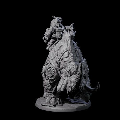 Berserker Dwarf riding Rhino C Miniature for Dungeons and Dragons, Pathfinder or other TTRPGs