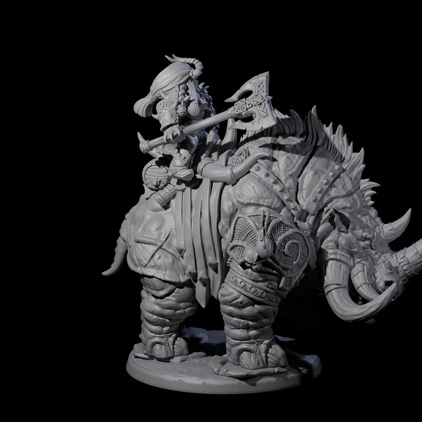 Berserker Dwarf riding Rhino C Miniature for Dungeons and Dragons, Pathfinder or other TTRPGs