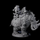 Berserker Dwarf riding Rhino C Miniature for Dungeons and Dragons, Pathfinder or other TTRPGs