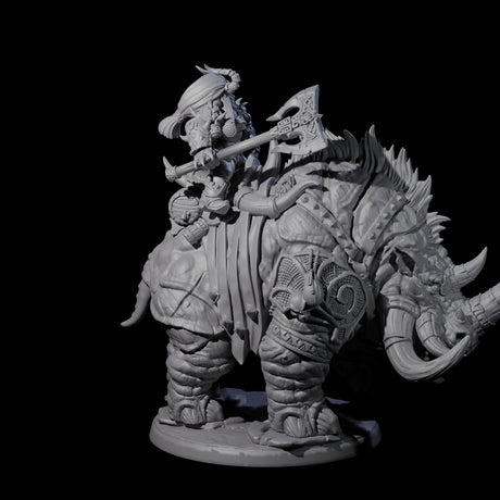 Berserker Dwarf riding Rhino C Miniature for Dungeons and Dragons, Pathfinder or other TTRPGs