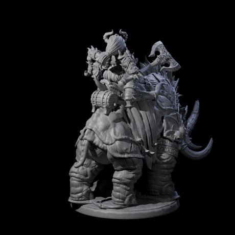 Berserker Dwarf riding Rhino C Miniature for Dungeons and Dragons, Pathfinder or other TTRPGs