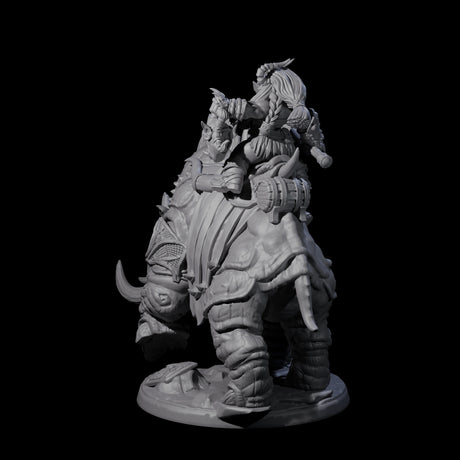 Berserker Dwarf riding Rhino C Miniature for Dungeons and Dragons, Pathfinder or other TTRPGs