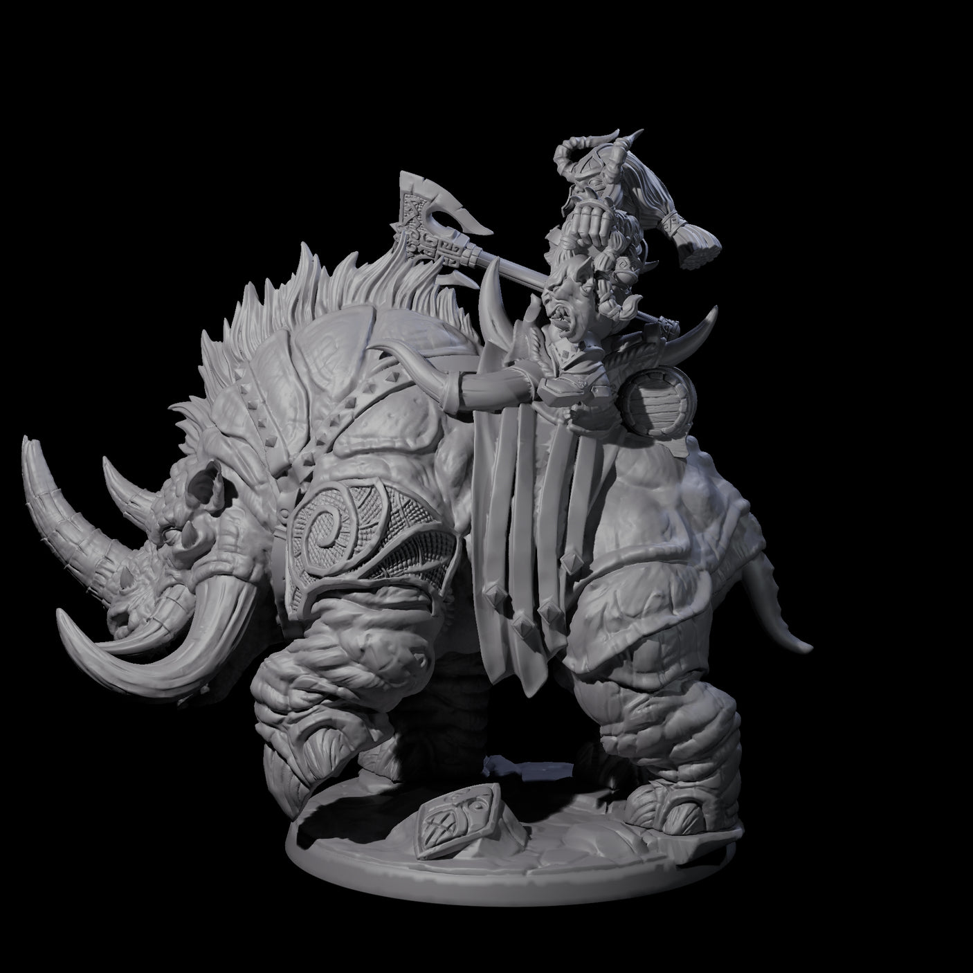 Berserker Dwarf riding Rhino C Miniature for Dungeons and Dragons, Pathfinder or other TTRPGs