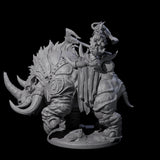 Berserker Dwarf riding Rhino C Miniature for Dungeons and Dragons, Pathfinder or other TTRPGs