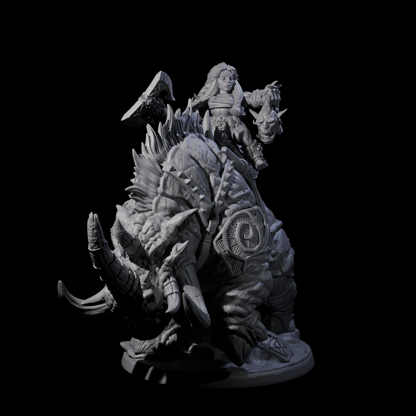 Berserker Dwarf riding Rhino C Miniature for Dungeons and Dragons, Pathfinder or other TTRPGs