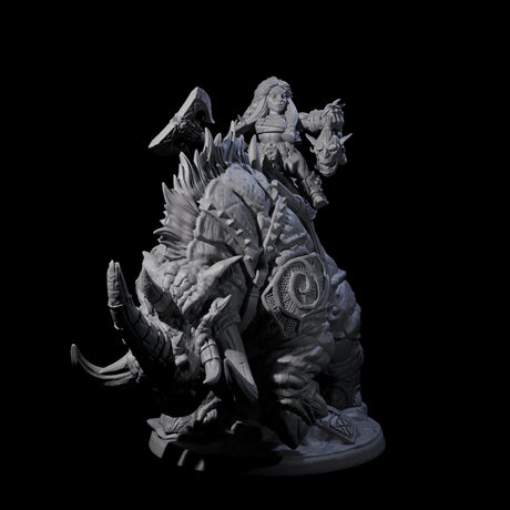 Berserker Dwarf riding Rhino C Miniature for Dungeons and Dragons, Pathfinder or other TTRPGs