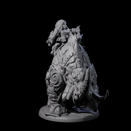 Berserker Dwarf riding Rhino C Miniature for Dungeons and Dragons, Pathfinder or other TTRPGs