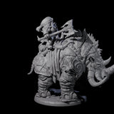 Berserker Dwarf riding Rhino C Miniature for Dungeons and Dragons, Pathfinder or other TTRPGs