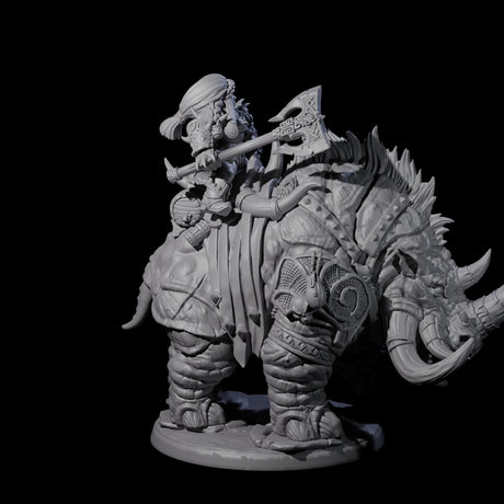 Berserker Dwarf riding Rhino C Miniature for Dungeons and Dragons, Pathfinder or other TTRPGs