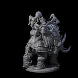 Berserker Dwarf riding Rhino C Miniature for Dungeons and Dragons, Pathfinder or other TTRPGs