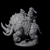 Berserker Dwarf riding Rhino C Miniature for Dungeons and Dragons, Pathfinder or other TTRPGs