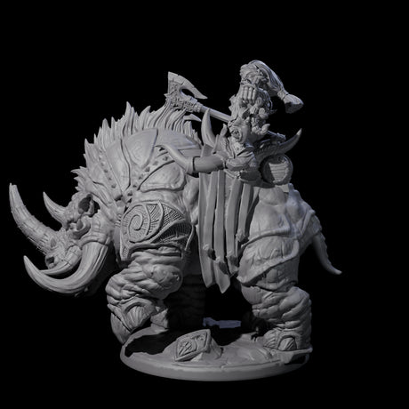 Berserker Dwarf riding Rhino C Miniature for Dungeons and Dragons, Pathfinder or other TTRPGs