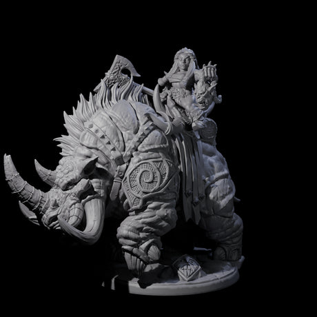 Berserker Dwarf riding Rhino C Miniature for Dungeons and Dragons, Pathfinder or other TTRPGs