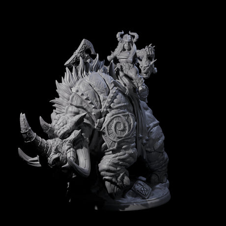 Berserker Dwarf riding Rhino C Miniature for Dungeons and Dragons, Pathfinder or other TTRPGs