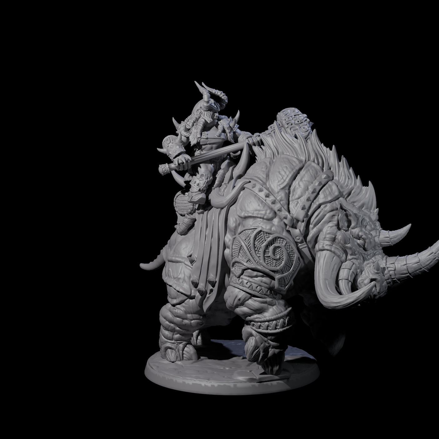 Berserker Dwarf riding Rhino D Miniature for Dungeons and Dragons, Pathfinder or other TTRPGs