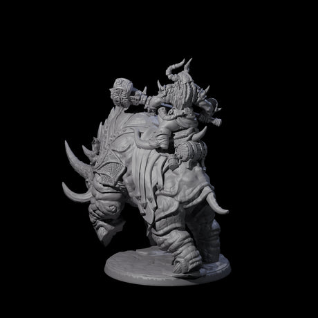 Berserker Dwarf riding Rhino D Miniature for Dungeons and Dragons, Pathfinder or other TTRPGs