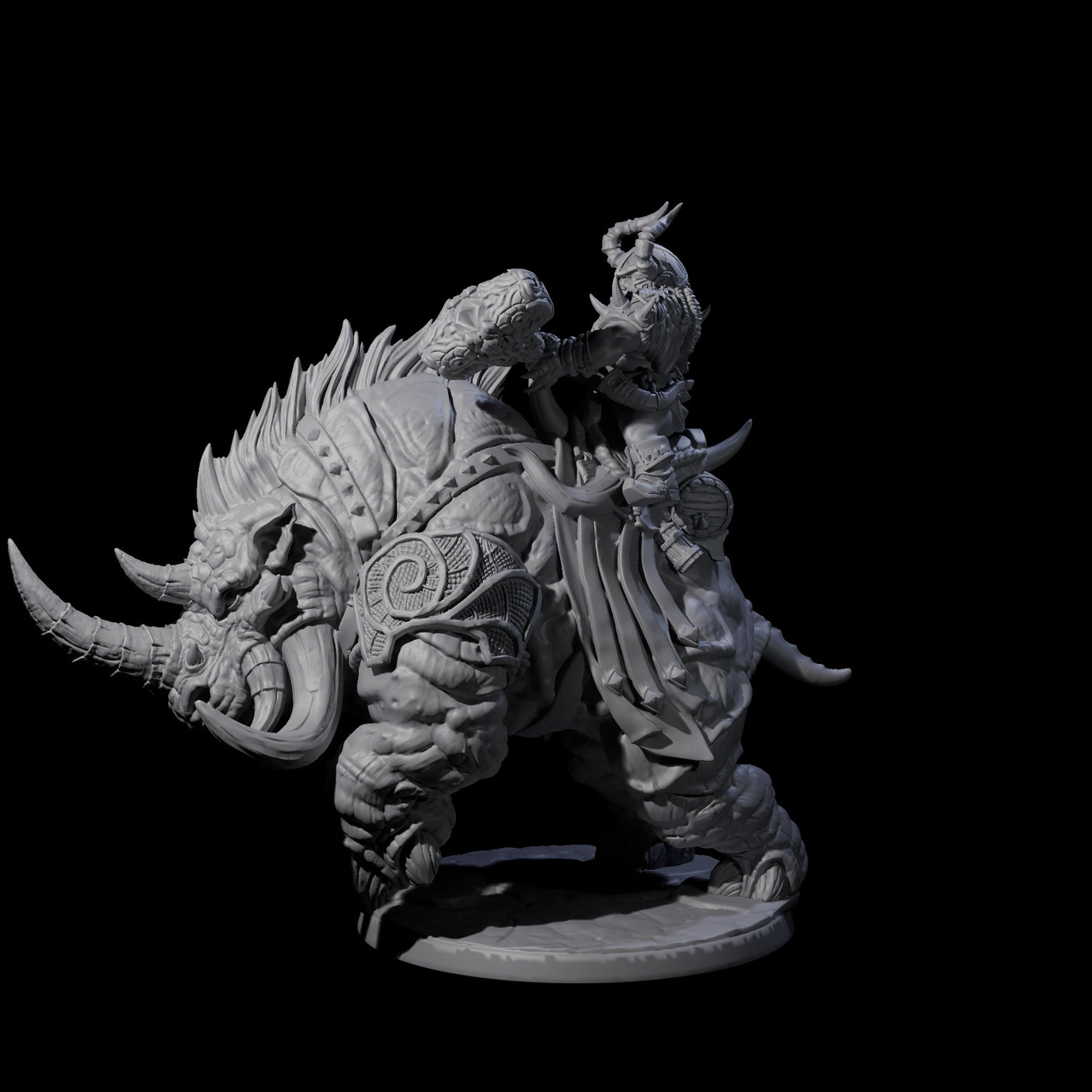 Berserker Dwarf riding Rhino D Miniature for Dungeons and Dragons, Pathfinder or other TTRPGs