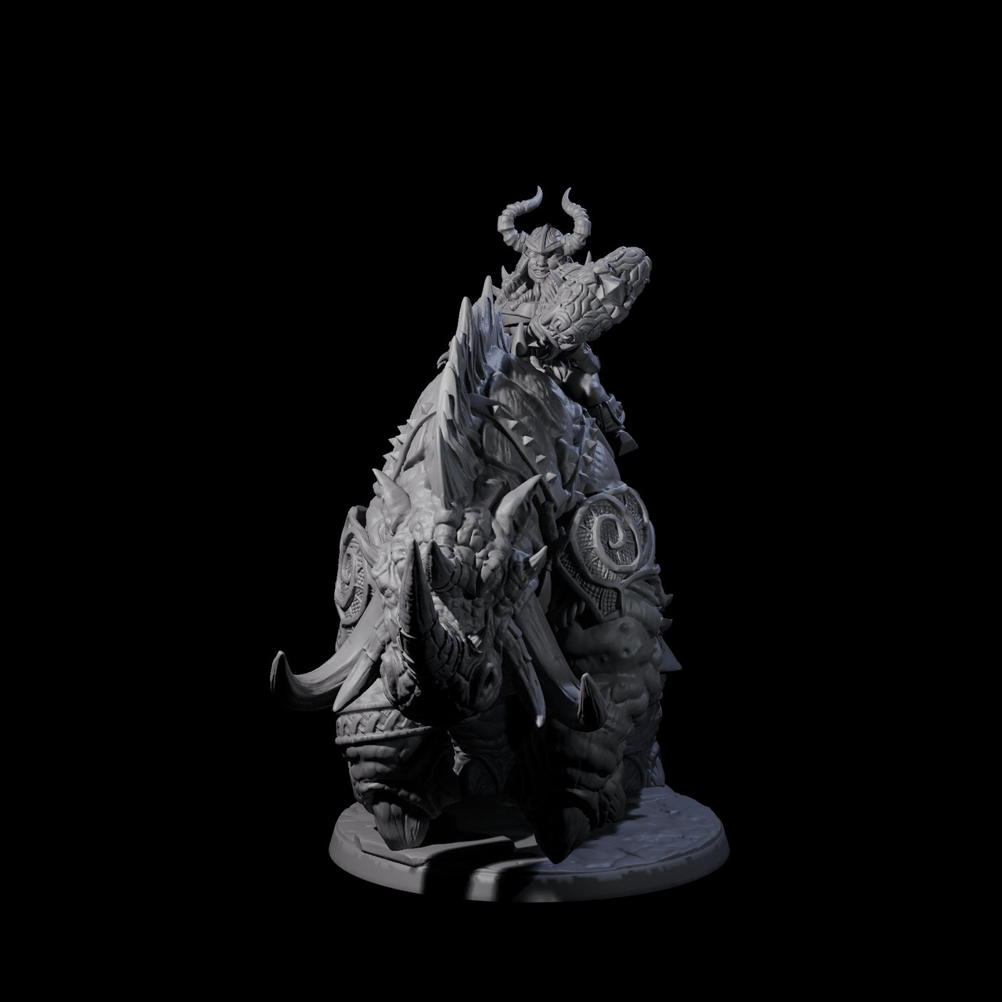 Berserker Dwarf riding Rhino D Miniature for Dungeons and Dragons, Pathfinder or other TTRPGs