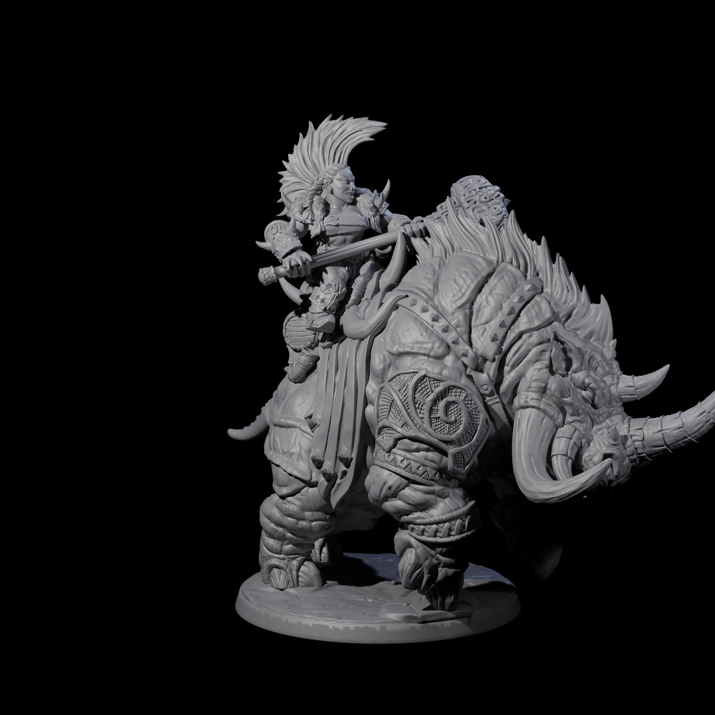 Berserker Dwarf riding Rhino D Miniature for Dungeons and Dragons, Pathfinder or other TTRPGs