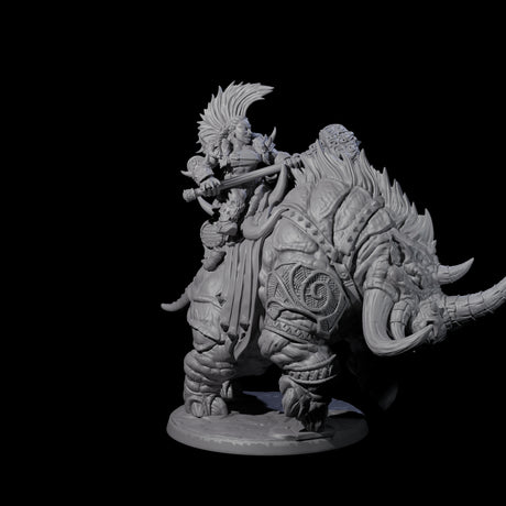 Berserker Dwarf riding Rhino D Miniature for Dungeons and Dragons, Pathfinder or other TTRPGs