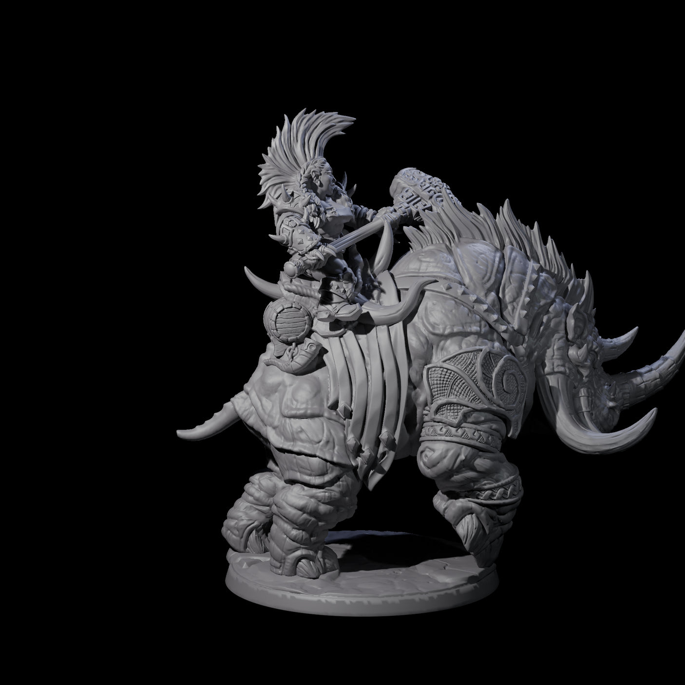 Berserker Dwarf riding Rhino D Miniature for Dungeons and Dragons, Pathfinder or other TTRPGs
