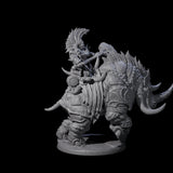 Berserker Dwarf riding Rhino D Miniature for Dungeons and Dragons, Pathfinder or other TTRPGs