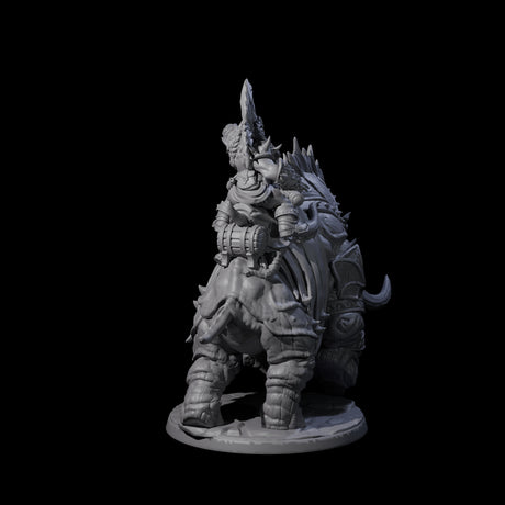 Berserker Dwarf riding Rhino D Miniature for Dungeons and Dragons, Pathfinder or other TTRPGs