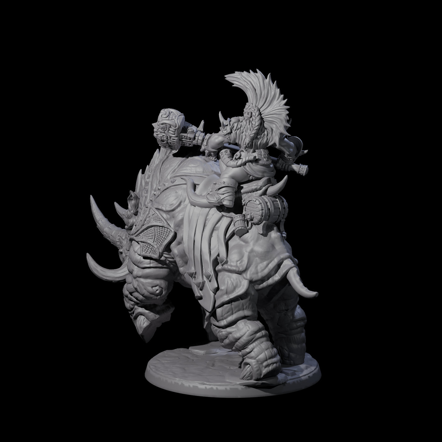 Berserker Dwarf riding Rhino D Miniature for Dungeons and Dragons, Pathfinder or other TTRPGs