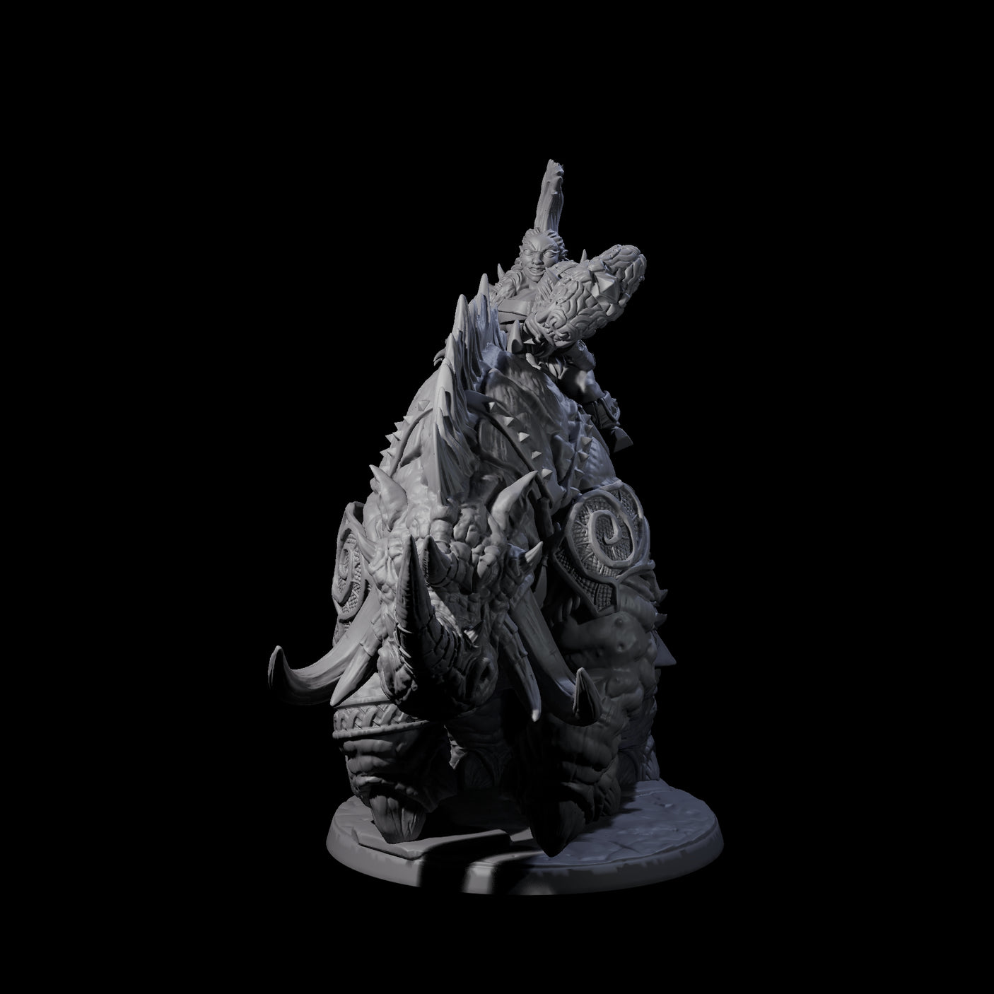 Berserker Dwarf riding Rhino D Miniature for Dungeons and Dragons, Pathfinder or other TTRPGs