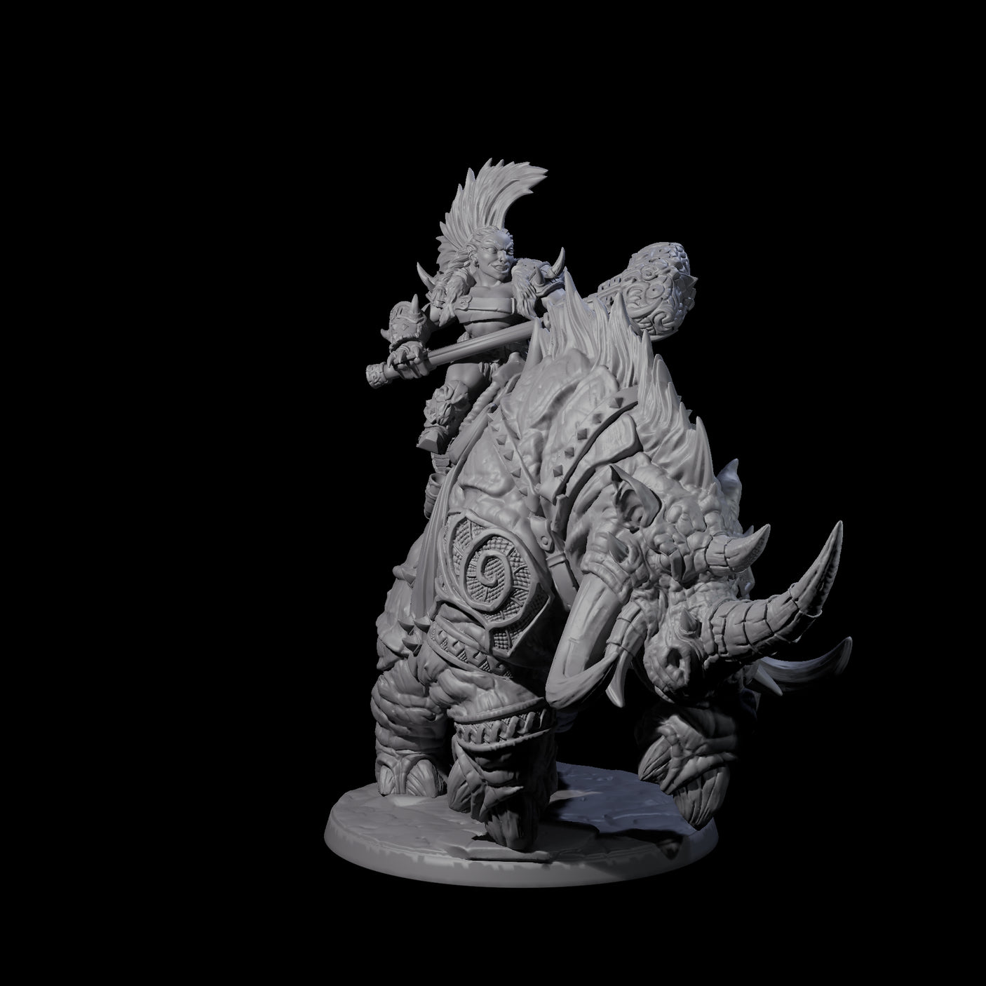 Berserker Dwarf riding Rhino D Miniature for Dungeons and Dragons, Pathfinder or other TTRPGs