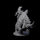 Berserker Dwarf riding Rhino D Miniature for Dungeons and Dragons, Pathfinder or other TTRPGs