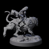 Big Hair Princess Riding a Shaggy Tiger Miniature for Dungeons and Dragons, Pathfinder or other TTRPGs